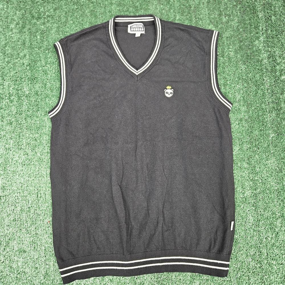 V Neck Sweater Vest Panda Logo College Street cornerstone bodega panda Men's L